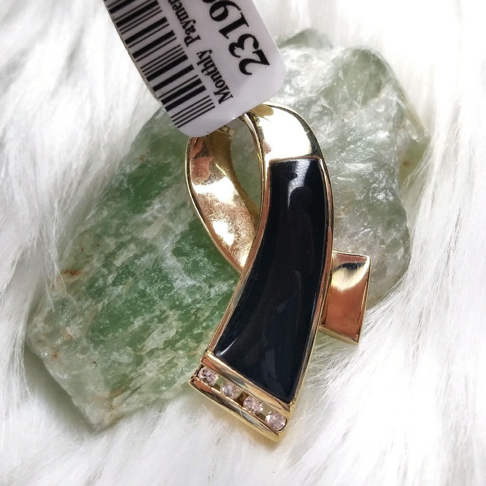 14k Gold Onxy Diamond Omega Necklace Slide Pendant
